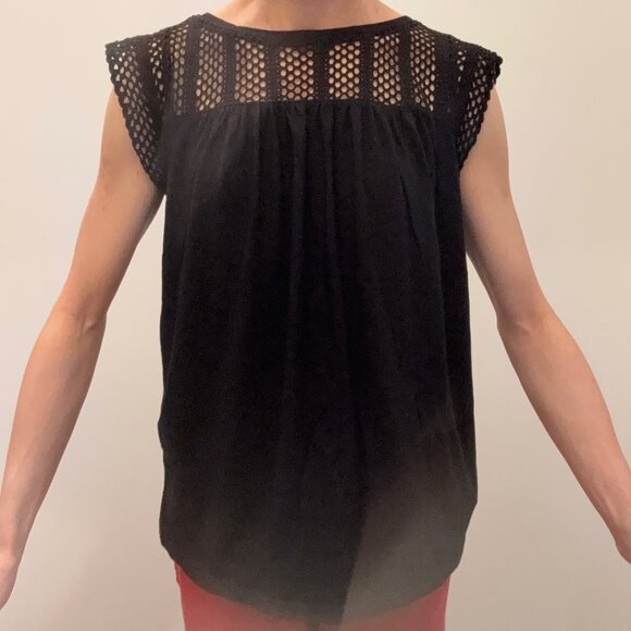 New GAP crochet shortsleeve flutter tee sheer black tshirt drape top S Small - Picture 3 of 16